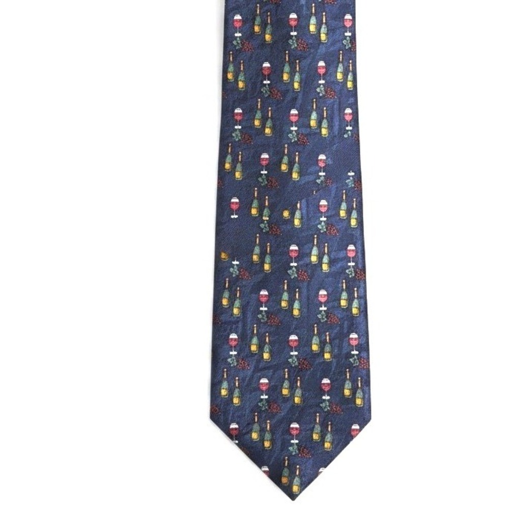 Respighi Mens Silk Tie Navy Blue Wine Bottle Glass Grapes Novelty Made in Italy